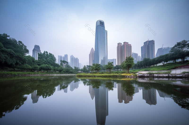 湖滨公园平静湖水城市大厦风景实拍,高清,摄影图,摄影图片,图片大全,摄影图免费下载